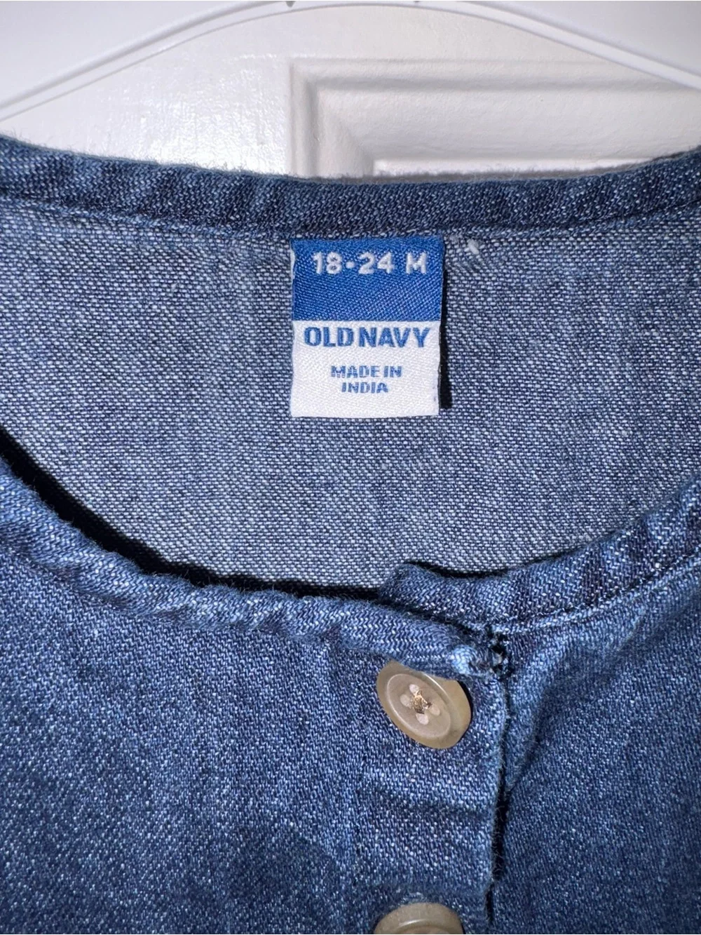 Old Navy Navy Blue Denim Embroidered Long-Sleeve Dress